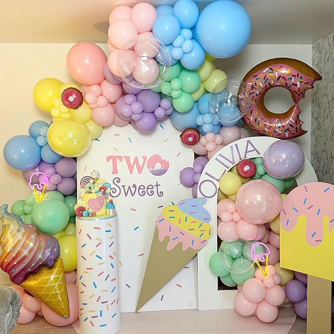 Pastel Donut Balloon Arch Garland Kit,159Pcs Macaron Color Rainbow Balloons Ice Cream Foil Balloons for Girls Donut Grow Up Sweet One Candyland 67 Birthday Party Baby Shower Two Sweet Decorations