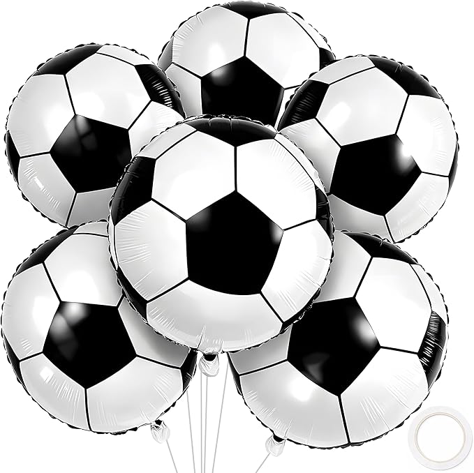 Soccer Party Decorations - 18 Inch Soccer Balloons for Soccer Sports Theme Birthday Party Favors Suppiles | 6 Pcs Foil Mylar Helium Balloons for Soccer Game Day Decorations