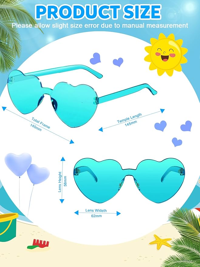 12 Pairs Heart Shaped Sunglasses for Women Colorful Glasses Fun Trendy Transparent Heart Sunglasses Party Favor