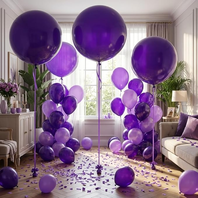 KALOR Dusty Purple Giant Balloons 36 Inch Large Latex Balloons, 4 Pack Jumbo Round Helium Balloon for Birthday Bridal Shower Wedding Baby Shower Party Decorations