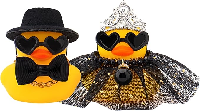 wonuu Pair Set of 2 Wedding Rubber Ducks, Bride Groom Duckies Marriage Rubber Duck Mini Couple Ducky for Ceremony Gift Souvenir Marry Blessings Elegant Heartwarming Present, Black