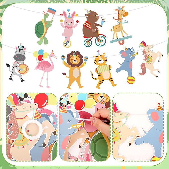 Hooqict Party Animal Banner Animal Birthday Party Decorations Happy Birthday Garland Banner Sign for Kids Girls Boys Zoo Carnival Circus Decorations