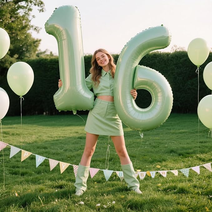 40 Inch Olive Green Balloon Number 6 Balloon,6 Foil Mylar Helium Large Digital Balloon Birthday Numbers Jumbo Balloons 16th or 61st Anniversary Party Decorations Supplies