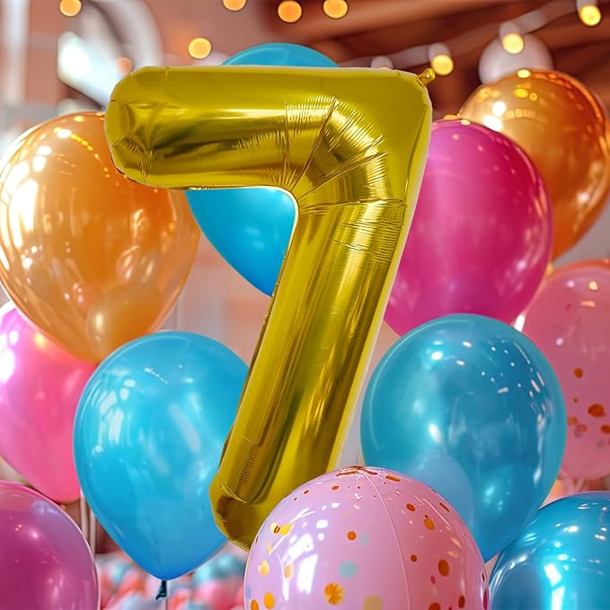 40 Inch Large Gold Number Celebration and Decoration Balloon for Birthday Parties, Graduations, Anniversaries, Weddings, Photo Shoots, Special Events - Helium Foil Mylar (Gold Number 7)