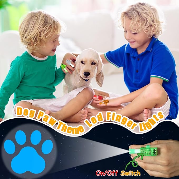 CHUNNIN 36 PCS Dog Birthday Party Favors Paw LED Light Up Finger Lights Glow in the Dark Party Bulk for Christmas Goodie Treat Bags Stuffers Puppy Theme Birthday Supplies