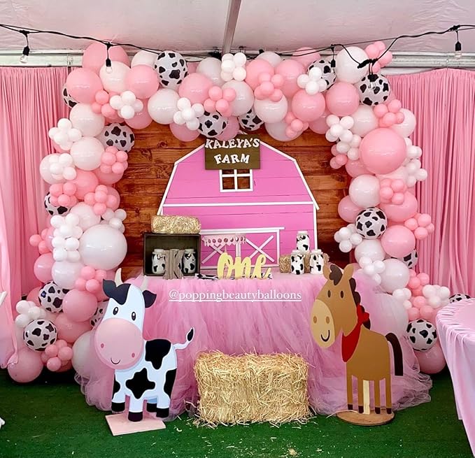 Pink Cow Balloons Arch Kit - Pastel Pink Cow Latex Balloon Different size Balloon Garland Kit for Cowgirl Baby Shower Birthday Farm Western Cow Print Animal Theme Party Decorations Supplies