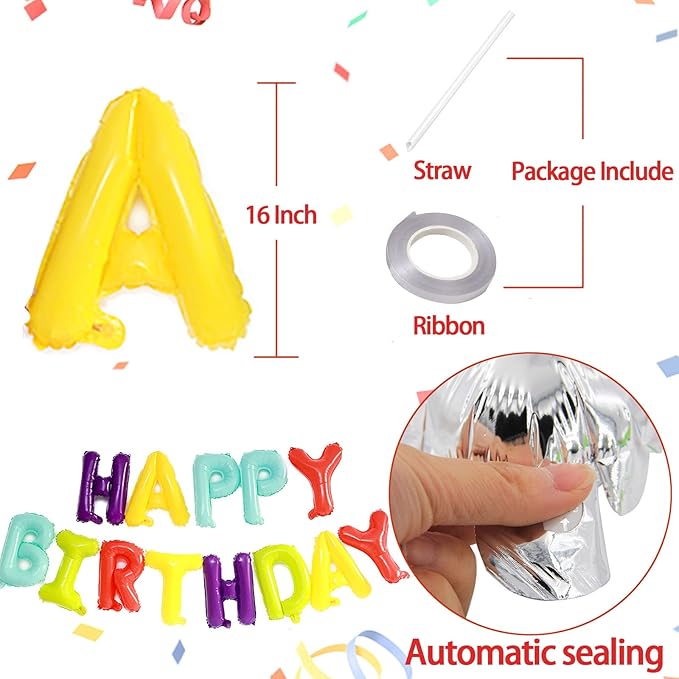 KALOR Candy Happy Birthday Balloons Banner, 16 Inch Mylar Foil Letters Balloon Sign for Birthday Party Decorations Photo Booth Backdrop