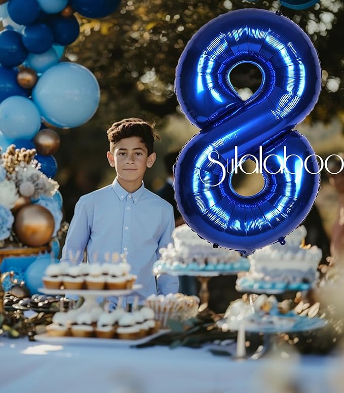 40Inch Navy Blue 8 Balloon Number Large Helium Royal Blue Number Balloons 0-9 Giant Digital 8th Foil Mylar Big Party Balloon for Boy Birthday Party Anniversary Graduation Decorations
