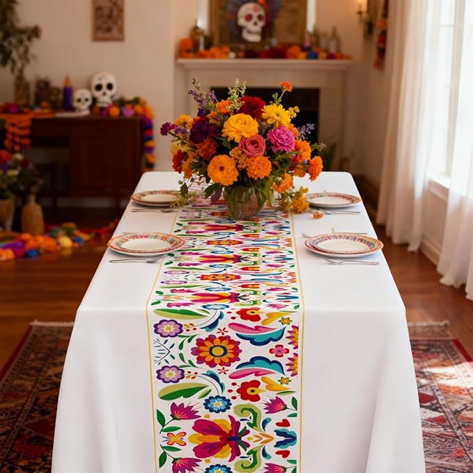 Oudain 3 Pcs Fiesta Tablecloth 108 x 54 Inch Plastic Tablecover Mexican Waterproof Tablecloth Disposable Table Cover for Taco Night Festive Mexican Fiesta Wedding Party Decoration (White 1)