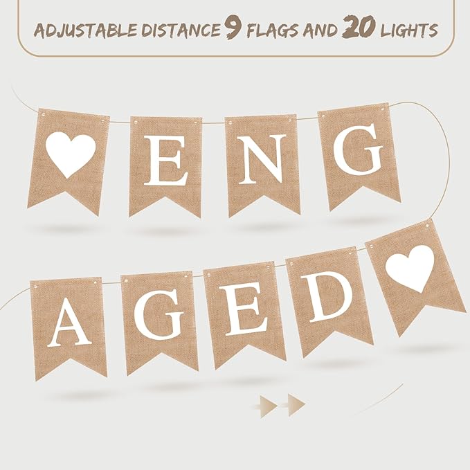 Engagement Party Decorations Engaged Banner Heart Burlap Rustic Bunting Garland LED Fairy Lights Battery Operated String Lights for Congratulations Engaged Party Outdoor Tree Decorations Wedding