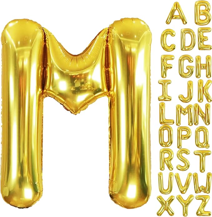 40 Inch Letter Foil Balloons Gold for Graduation, Birthday, Wedding Decorations Jumbo Photo Backdrops Big Alphabet M