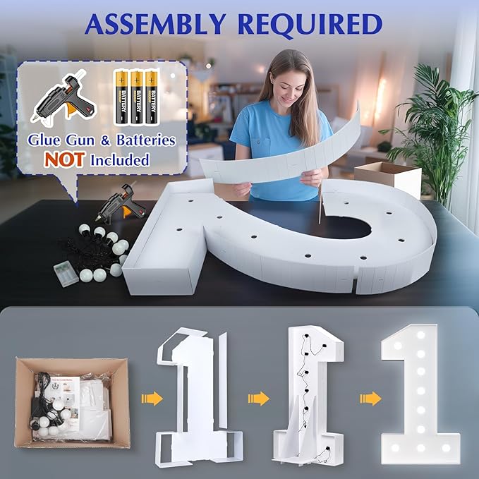 4FT Marquee Numbers 1, Large Light up Numbers 1 for 1st Birthday Decorations, Number 1 Light up Number for Boy Girl Sweet One Year Old Party Decor, Big Number 1 Signs for 1 Anniversary Decor Balloon
