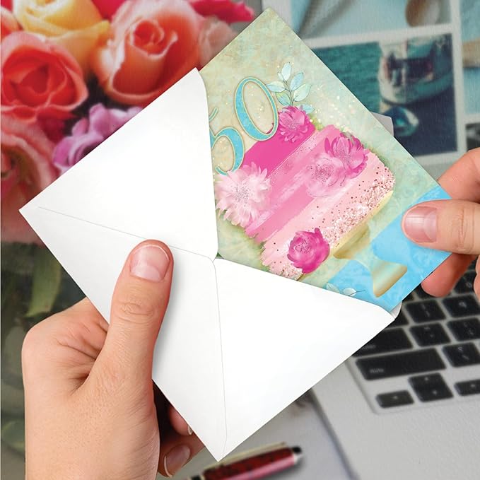 NobleWorks 50th Milestone Birthday Greeting Card with 5 x 7 Inch Envelope (1 Card) Number Cake 50 C10122MBG