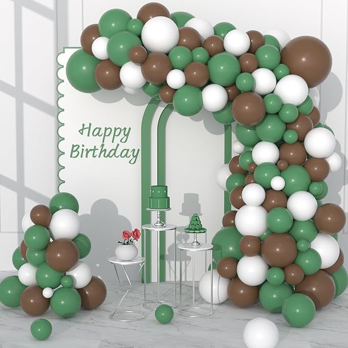 Football Balloon Garland Arch Kit, 122 PCS Sage Green Coffee Brown White Balloons, Football Birthday, Rugby, Sport Party Decorations