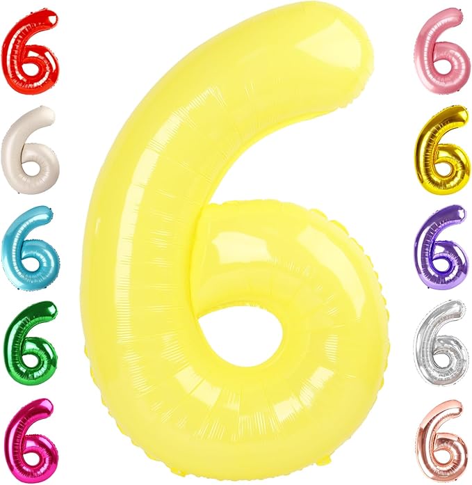 Number 6 Balloon 40 Inch, 6th Birthday Balloon for Boy Girl, Yellow 16 60 61 65 Numbers Balloons Birthday Party Wedding Events Decorations