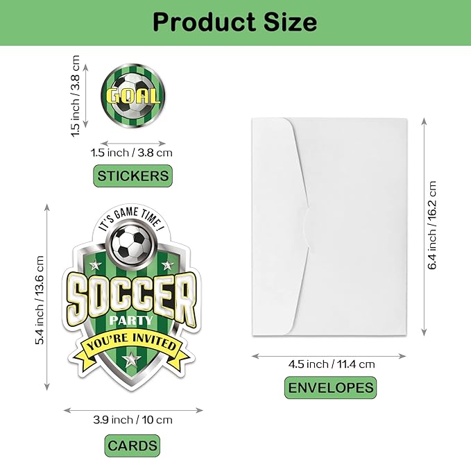 REWIDPARTY Soccer Birthday Party Invitations with Envelopes & Stickers（Set of 15）Soccer Game Shaped Fill-in Invitations Soccer Party Invite Cards Soccer Sport Party Invites Supplies for Kids Adults