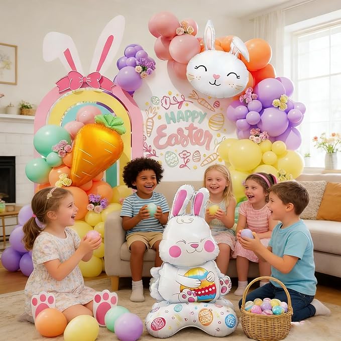 CboDeco Easter Balloon Arch Kit, 171PCS Pastel Balloon Garland with Bunny & Carrot Foil Balloons, Spring Bunny Balloons for Easter Party Decorations