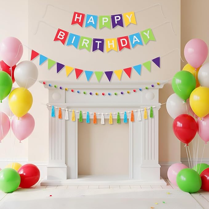 139 Pcs Felt DIY Custom Banner Kit Include 104 Letters 18 Swallowtail Flags 15 Pennants 2 Pcs Pom Pom Garland Tassel Pompom Decoration for Home Baby Shower Birthday(Rainbow)