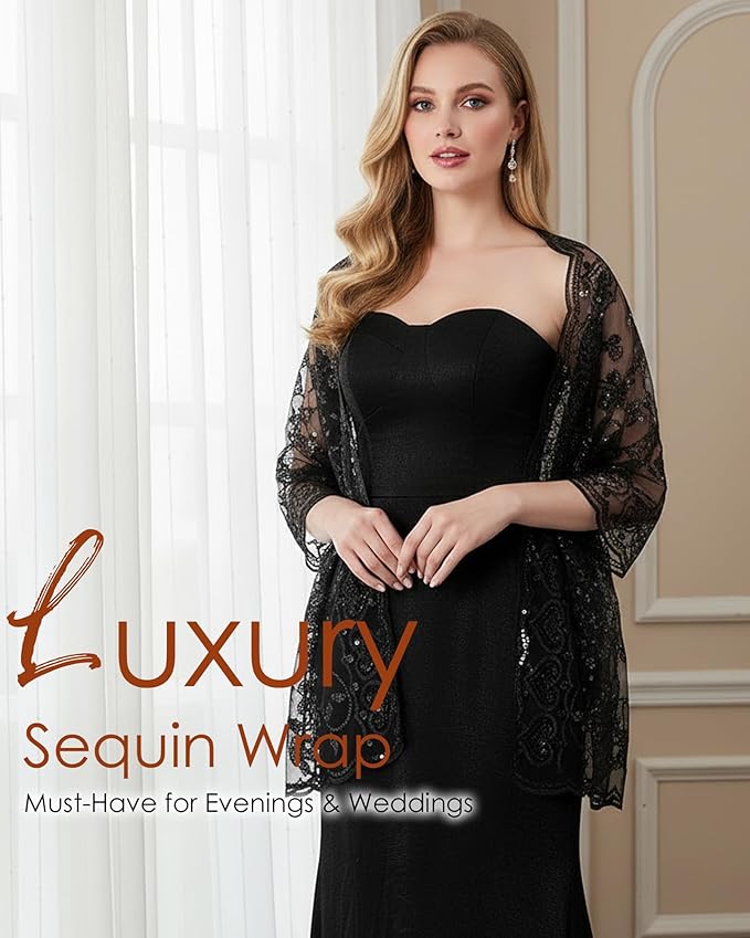 Gossifan Shawls and Wraps for Evening Dresses Sheer Women Elegant Glitter Shawls Soft Sparkly Wedding Bridal Scarf