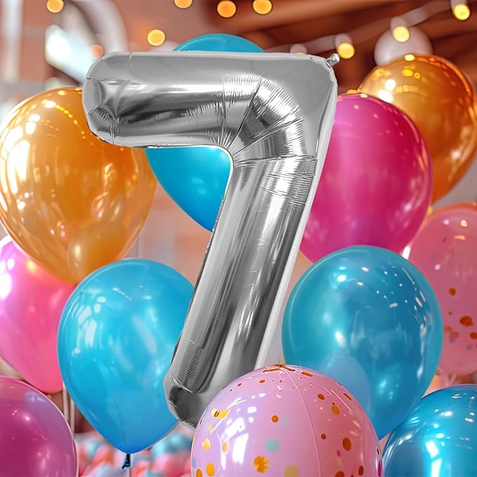 40 Inch Large Silver Number Celebration and Decoration Balloon for Birthday Parties, Graduations, Anniversaries, Weddings, Photo Shoots, Special Events - Helium Foil (Silver Number 7)
