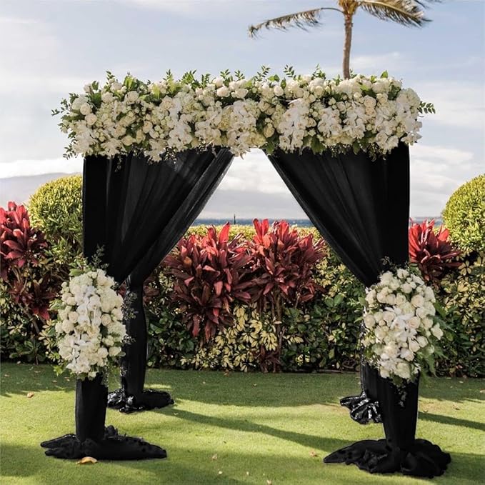 Wedding Arch Draping Fabric 30'' x 18FT Sheer Chiffon Arch Drape Backdrop 1 Panel Black Drape for Easter Bridal Shower Baby Shower Photo Booth Church Decor Birthday Party Outdoor Decoration
