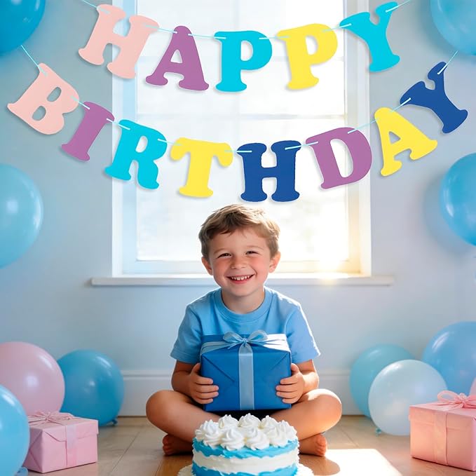 MEETINGU Macaron Birthday Banner - Colorful Macaron Letters, Happy Birthday Sign & Decorations for Kids, Boys, Girls & Adults