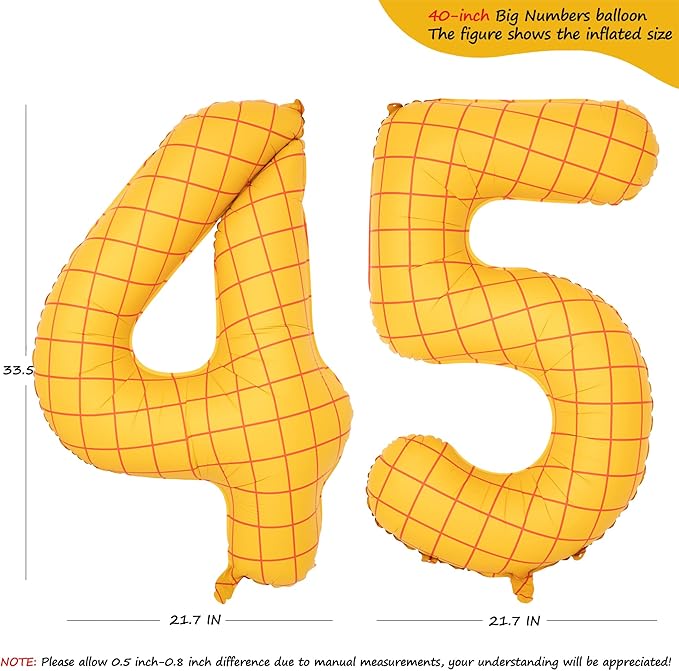 40-Inch Large Number Balloon Toy Inspired Story Matte Yellow Birthday Balloon Western Rodeo Party Supplies Boy Girl Story Anniversary Kids Birthday Party Cowboy Farm Themed Baby Welcome Decorations