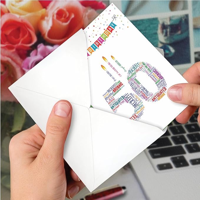 NobleWorks - 50th Funny Card for Birthday - Milestone Bday of 50 Years, Celebrate and Congrats Notecard with Envelope - Word Cloud 50 C3249MBG