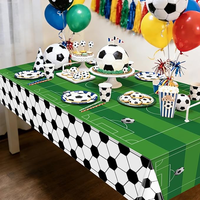 2 Pcs Soccer Table Cloth 54 x 108 Inches Disposable Plastic Rectangular Tablecloth Soccer Birthday Party Decorations Sports Theme Party Table Covers for Boys Sports Theme Birthday Supplies