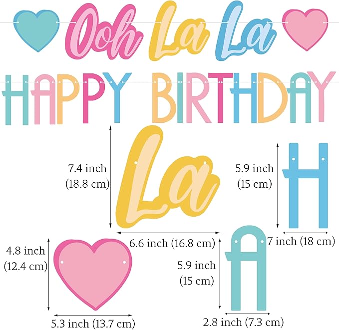 2PCS Ooh La La Birthday Banner, Colorful Fancy Pre-Strung Garland, Fancy Party Decorations for Birthday, Tea Party, Baby Shower Supplies