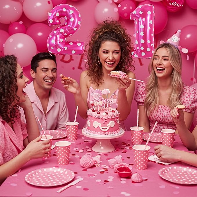 TONIFUL Balloons 16 Inch Pink polka dot 0-9 Number Mylar Foil Balloons Custom digitalal Balloons for 2026 New Year Eve Birthday Party Engagement Graduations Anniversary Baby Shower