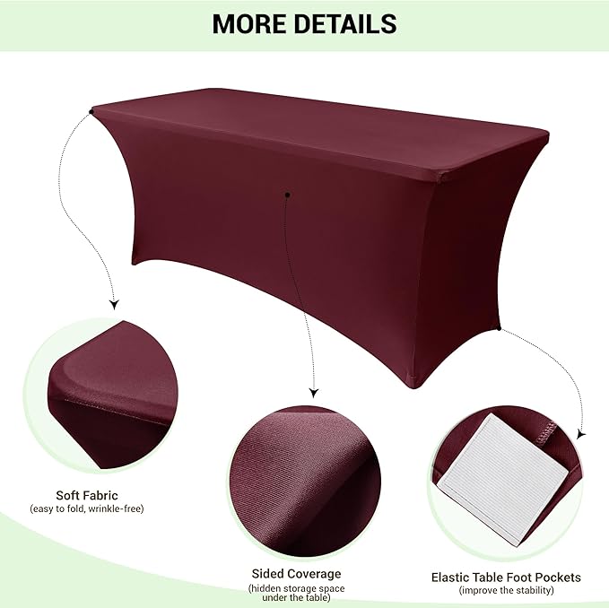 Obstal 4Ft Stretch Spandex Table Cover for Standard Folding Tables - 2 Pack Universal Rectangular Fitted Tablecloth for Party, Banquet, Events, Trade Show (Wine Red, 48L x 24W x 30H Inches)