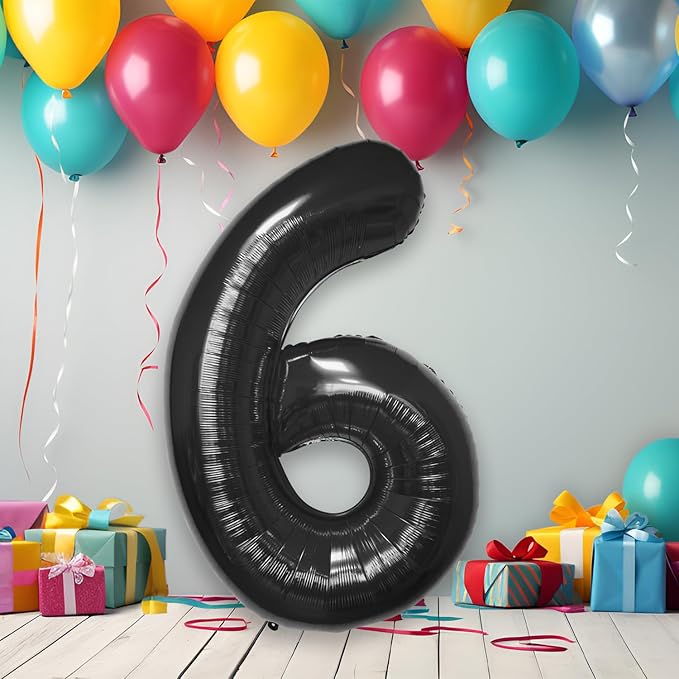 40 Inch Large Black Number Celebration and Decoration Balloon for Birthday Parties, Graduations, Anniversaries, Weddings, Photo Shoots, Special Events - Helium Foil Mylar (Black Number 6)