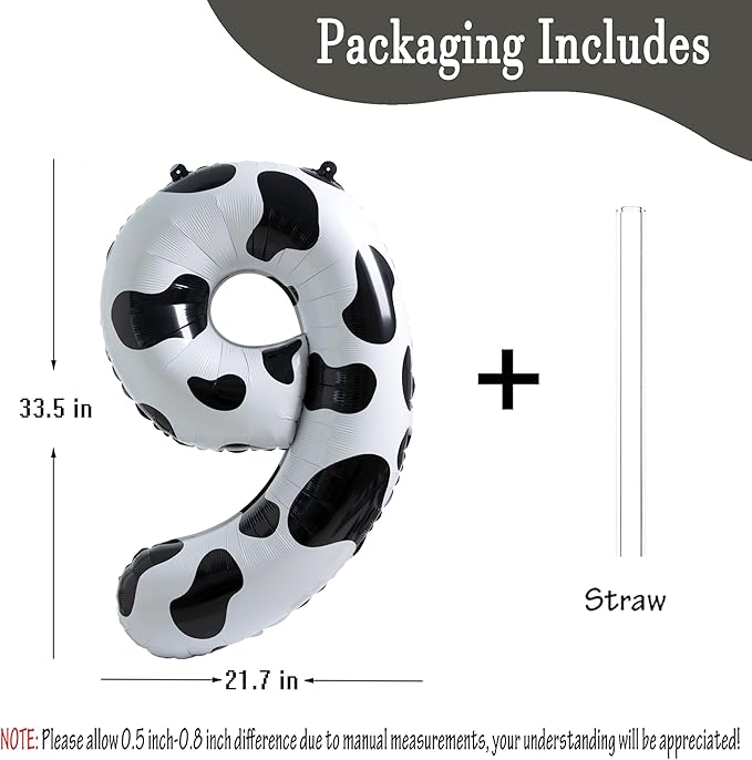 Cow Print Balloon Birthday Decorations Supplies,40 inch Number 9 Balloon | Cowgirl Theme Number Balloons for 9st Birthday Party | Farm Barn Decor for kids