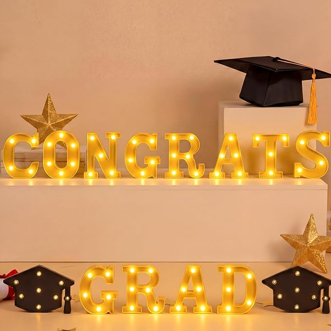Honoson 14 Pcs 2026 Graduation Party Decorations Congrats Grad LED Lights up Sign with 2 Cap Lights, Graduation Decorations or Kindergarten High School College Grad Celebrations