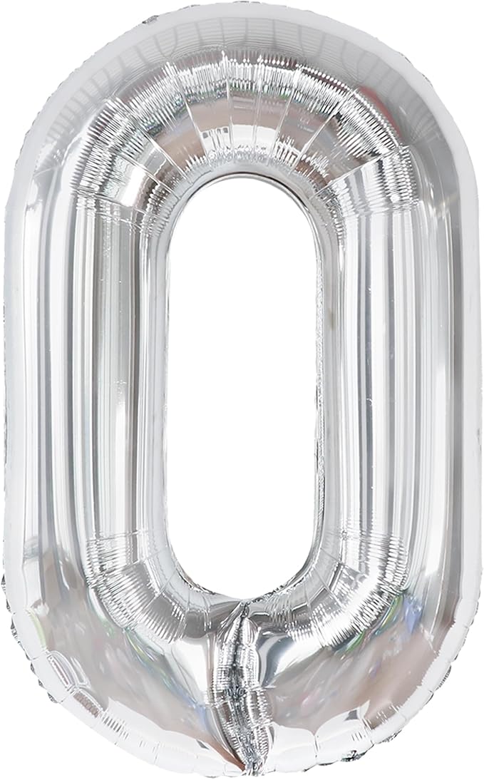 Giant, 40 Inch Silver Number 0 Balloon - Mylar 0 Number Balloon | Silver 0 Balloon for Balloons Party Decorations | 0 Number Balloon for Birthday Party, Anniversary Decorations