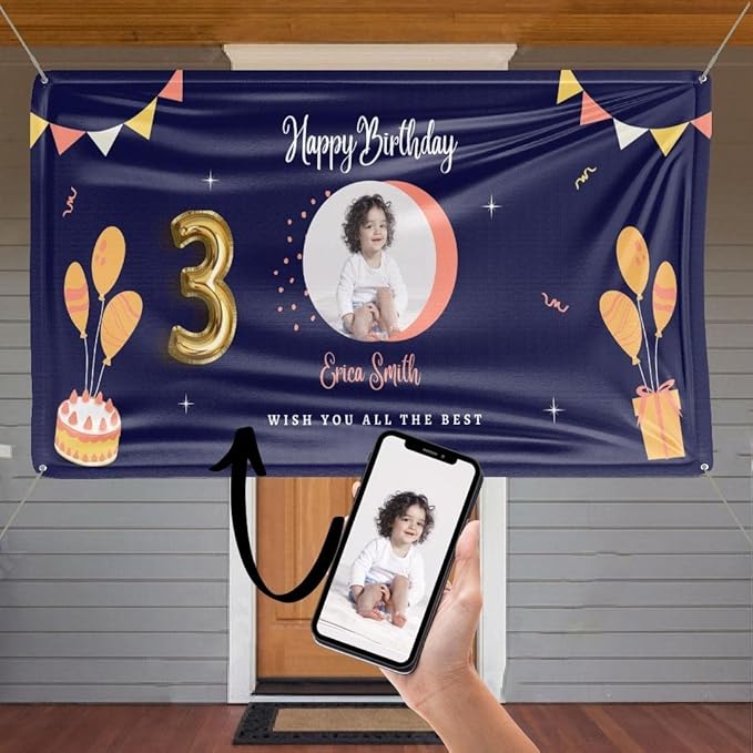 Custom Happy Birthday Vinyl Banner Sign, Personalized Party Backdrop, Gift, and Decoration - From NiceMemoryLLC. (Style-05)