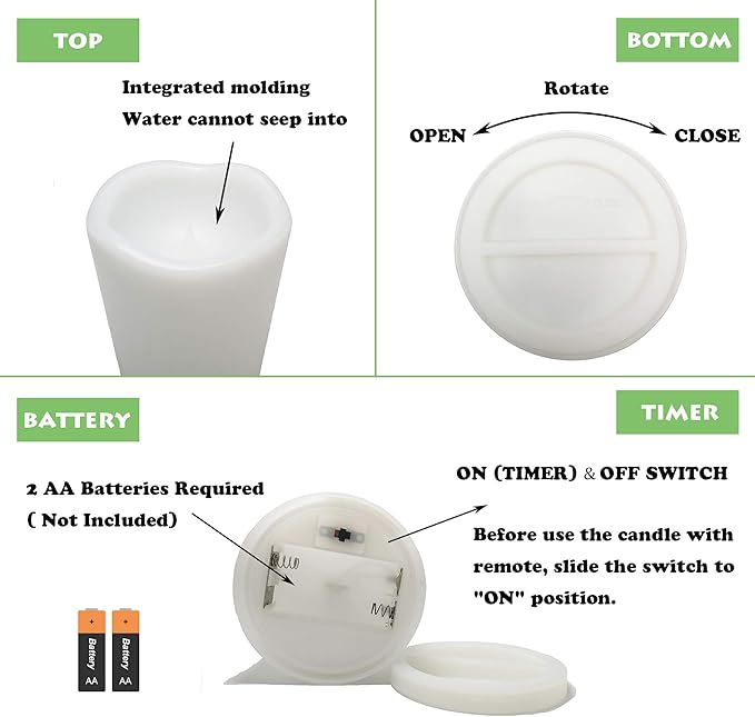 1 Pack Outdoor Flameless Pillar Candle with Remote and Timer Waterproof Battery Operated Electric LED Candle Set for Gift Home Décor Party Wedding Supplies Garden Christmas Decoration, 3” x 6”