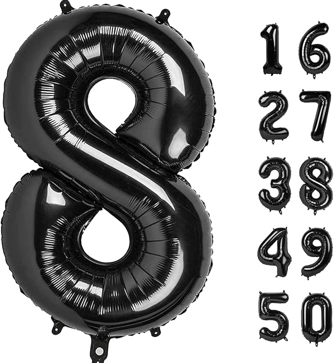 40 Inch Black Foil Balloons Number 8 Foil Mylar Big Number Balloons Huge Number Balloons for 18th 80th Birthday Party Supplies Anniversary Decorations