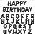 65 Pcs 16 Inches Happy Birthday and 2 Sets A-Z Letter Balloons, DIY Custom Alphabet Mylar Balloons Banner Sign for BDay, Graduation Halloween Thanksgiving Christmas Party Decorations (Black)