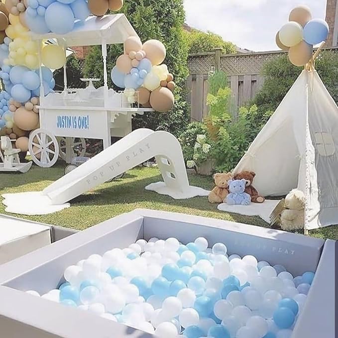 Blue and White Balloon Arch Kit, 100pcs Light Blue White Balloon Garland Kit with Different Sizes Balloons, Baby Blue Pastel Blue White Balloons for Baby Shower Wedding Birthday Party Decorations