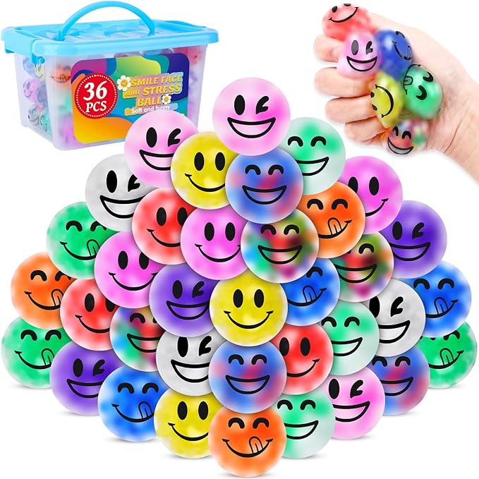 36 Pack Stress Balls, Easter Basket Stuffers, Squishy Ball for Adults, Squeeze Balls to Relax, Anti-Anxiety Fidget Balls for Party Favors, Birthday Gifts, Goodie Bag Stuffers