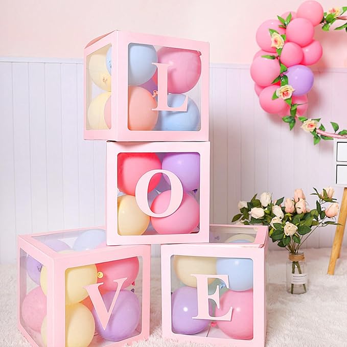 Ledido 2026 Graduation Balloon Boxes Decorations, 4 Pieces Pink Clear Grad Balloon boxes with Letters, Class of 2026 Graduation Party Supplies for College, High School, Prom, Birthday, Baby Shower