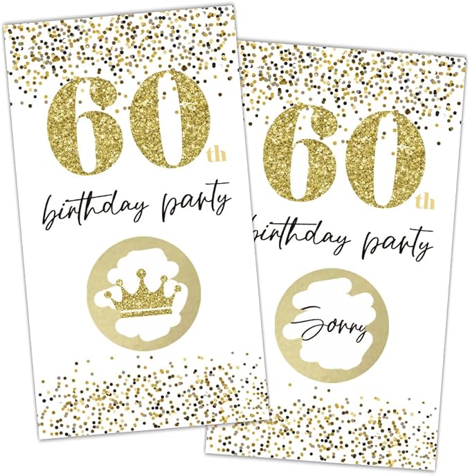 REWIDPARTY White Gold 60th Birthday Party Scratch Off Game Cards（32 PCS） Happy 60th Birthday Party Scratch Cards Cheers to 60 Years Party Supplies Activity for Birthday Raffle Tickets Kids Adults