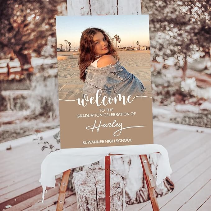 My4gifts Graduation Party Welcome Sign with Photo, Greenery Grad Poster, Personalized Graduation Decor, Class of 2025 Welcome Board, Senior Party Sign, Custom Grad Celebration Sign - 18
