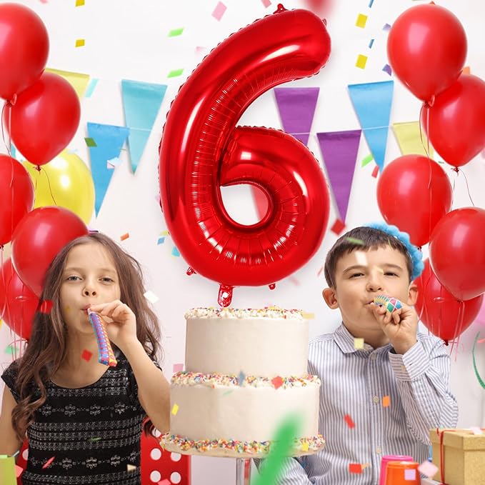 Red Number 6 Balloon 40 Inch, Big Large Foil Helium Number Balloons, Jumbo Giant Mylar Number 6 Balloons for 6 Year Old Birthday Red Party Decorations Supplies Anniversary