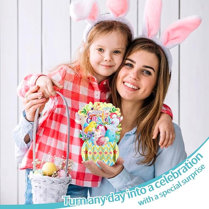 FaCraft Easter Pop Up Cards - Pop Up Easter Greeting Cards for Kids Adults with Golden Envelope, Spring Gift for Daughter Son Friend Family Grandson Granddaughter (3D Bunny & Chick Design)