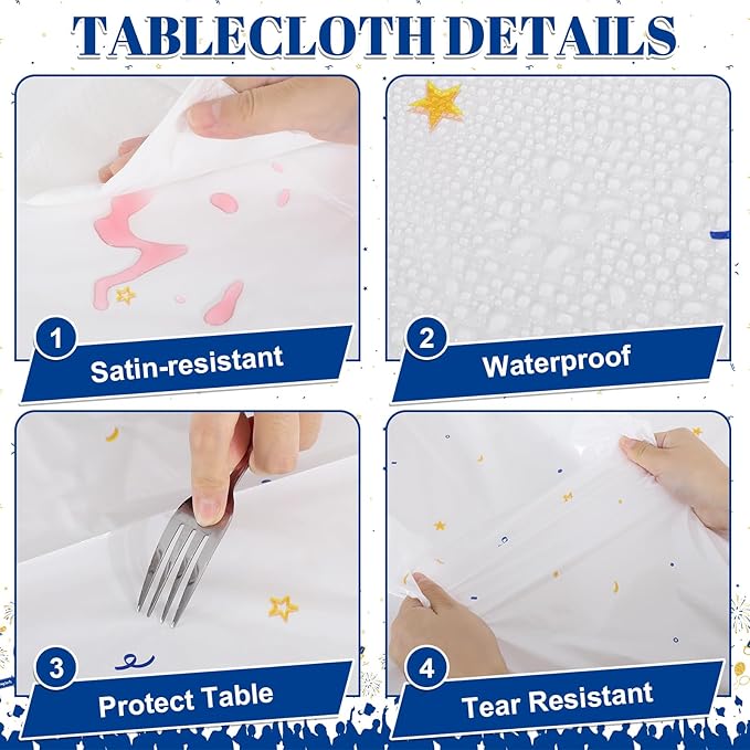3 Pack Plastic Graduation Tablecloth, Graduation Decorations 2026 Disposable Rectangle Blue White Table Cover, 2026 Gongrats Grad Table Cloths for Graduation Party Decorations, 54x108Inch