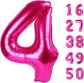 Rose Red Number 4 Balloon 40 Inch, Big Large Foil Helium Hot Pink Number Balloons,Jumbo Giant Mylar Self Inflating Number 0 Balloons for Birthday Party Decorations Supplies