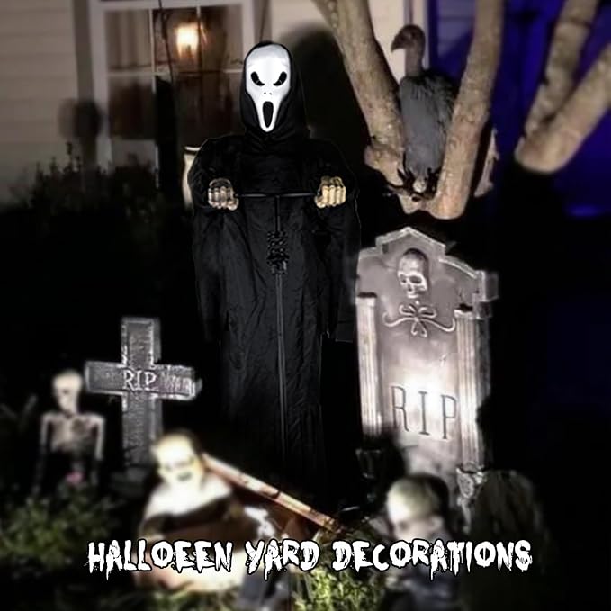 LarpGears Halloween Scarecrow Ghost Outdoor Decorations, 7.5Ft Halloween Rotatable Ghost of Death Flying Ghost Home Decoration for Outdoor Garden, Porch, Yard